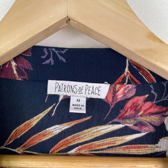 Patrons of Peace Floral Cardigan Boho Artsy Blue Long Sleeve Shawl Womens Medium - Picture 5 of 11